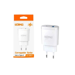 CARREGADOR TURBO P CELULAR COM USB E USB-C 5.1A LE-285 LELONG