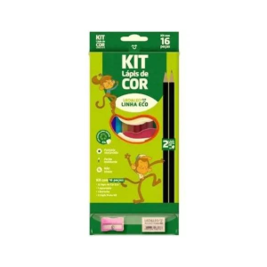 LAPIS DE COR 12 CORES RECIC. + APONTADOR + 2LAPIS GRAFITE + BORRACHA LEO E LEO
