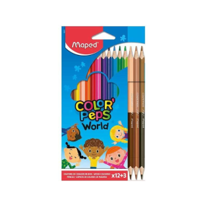 LAPIS DE COR 12 CORES + 3 LAPIS TONS DE PELE COLORPEPS MUNDO MAPED